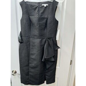 NWT Kay Unger Lola Metallic Twill‎ Dress Women’s Size 14 Sleeveless Black Knee